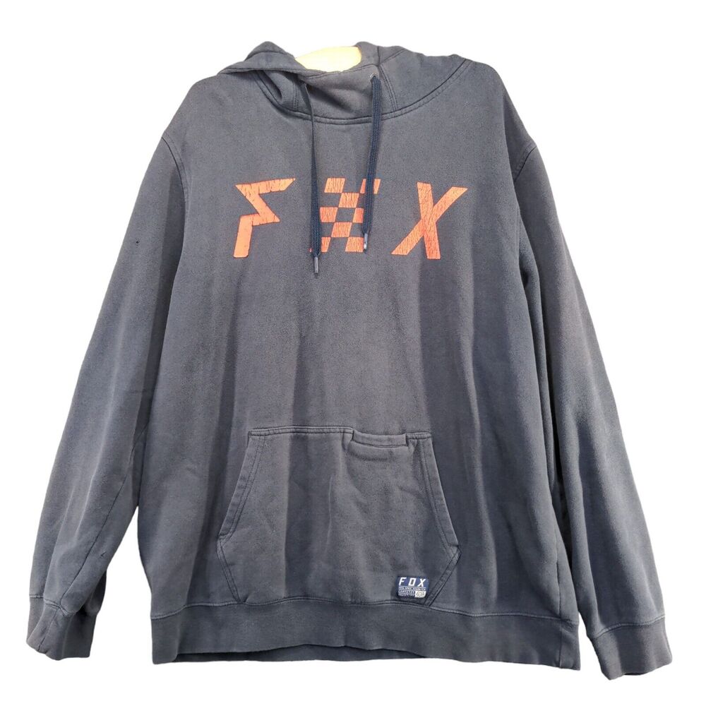 Fox Racing Men's Funnel Neck Pullover Hoodie Sweatshirt Blue XL Cotton Blend